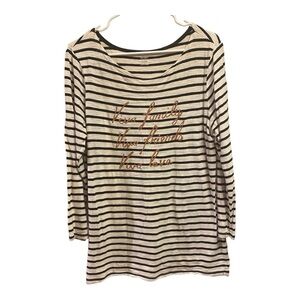 Old Navy Viva Long Sleeve Black and White Striped Tee with Copper Text Women’s L